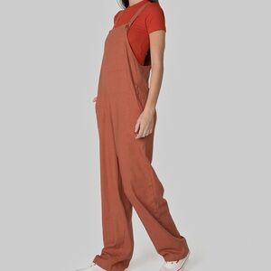 Fall Linen Jumpsuit Overalls Rust Brown Orange Color